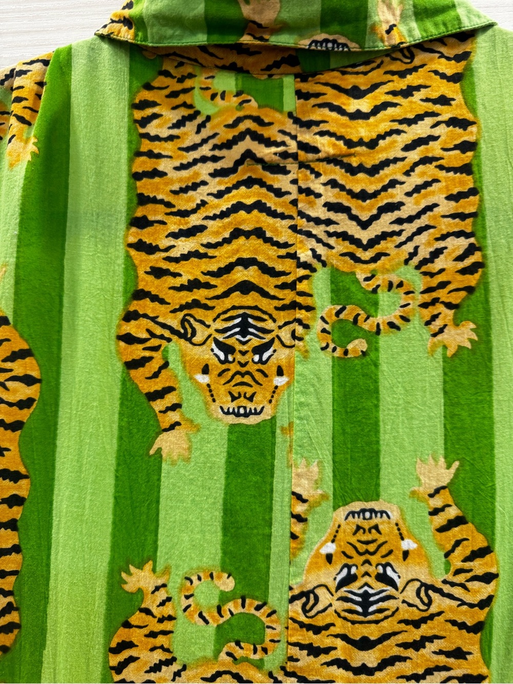 Guadalupe Luciana Tiger-Print 100% Cotton Collared Maxi Dress Green size Medium - Picture 5 of 7